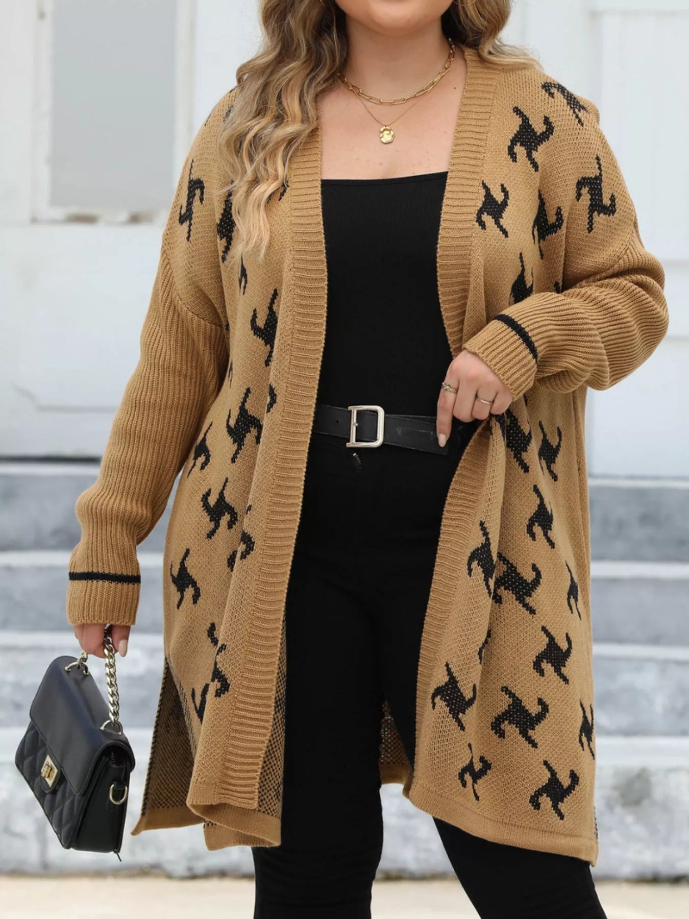 Plus Size Open Front Drop Shoulder Knit Cardigan 