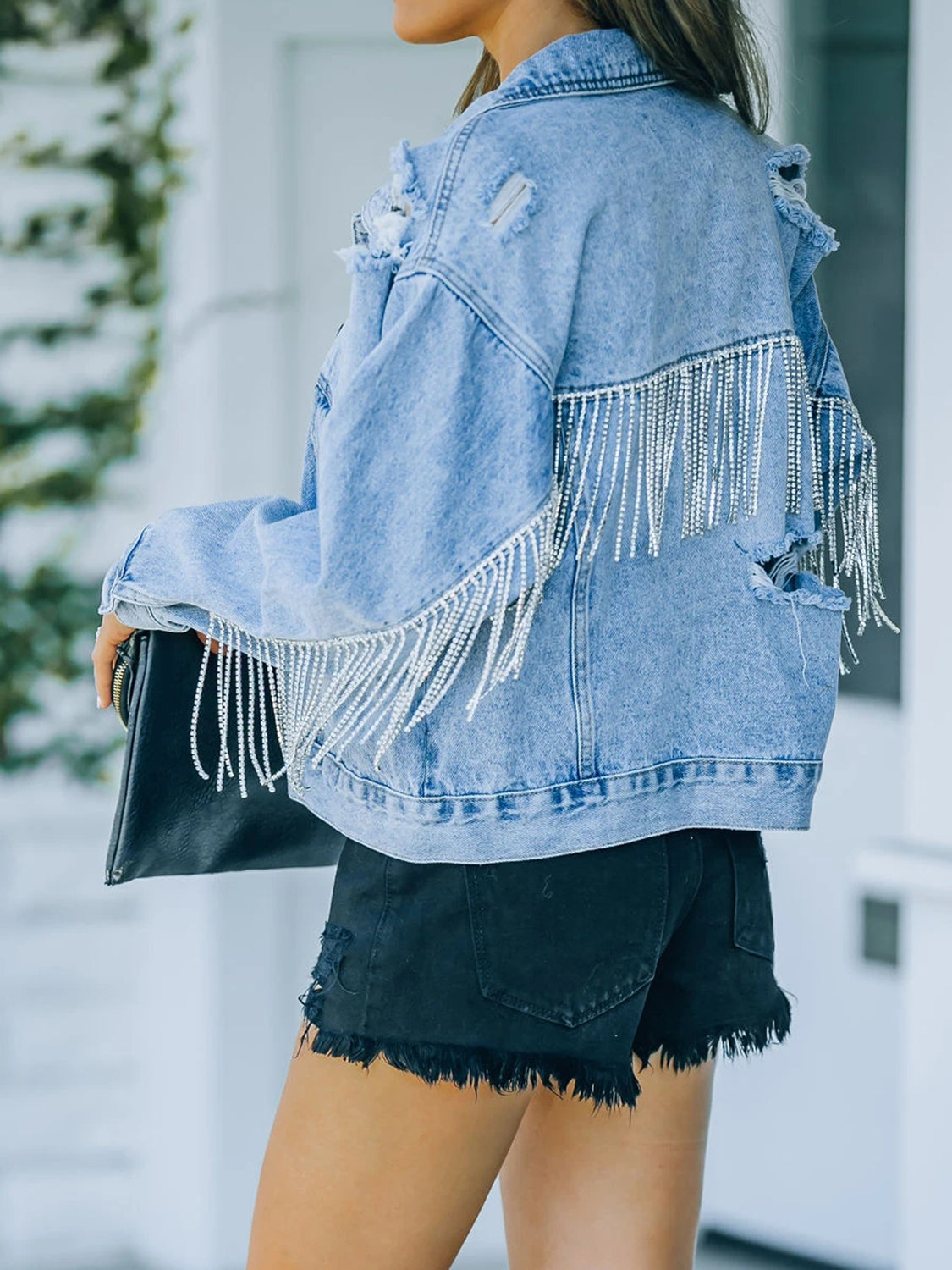 Distressed Fringe Denim Jacket 