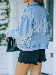 Distressed Fringe Denim Jacket 