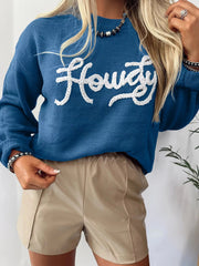 Howdy Embroidered Round Neck Sweater 