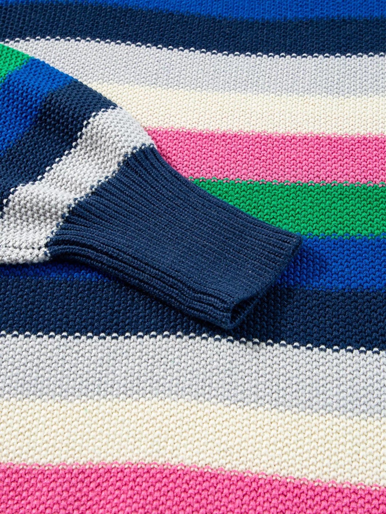 Rainbow Striped Crew Neck Drop Shoulder Sweater 