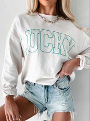 LUCKY Graphic Round Neck Long Sleeve Sweatshirt 