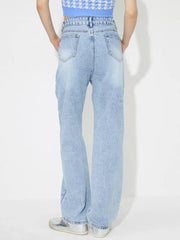 Flower High Rise Straight Leg Jeans with Pockets 