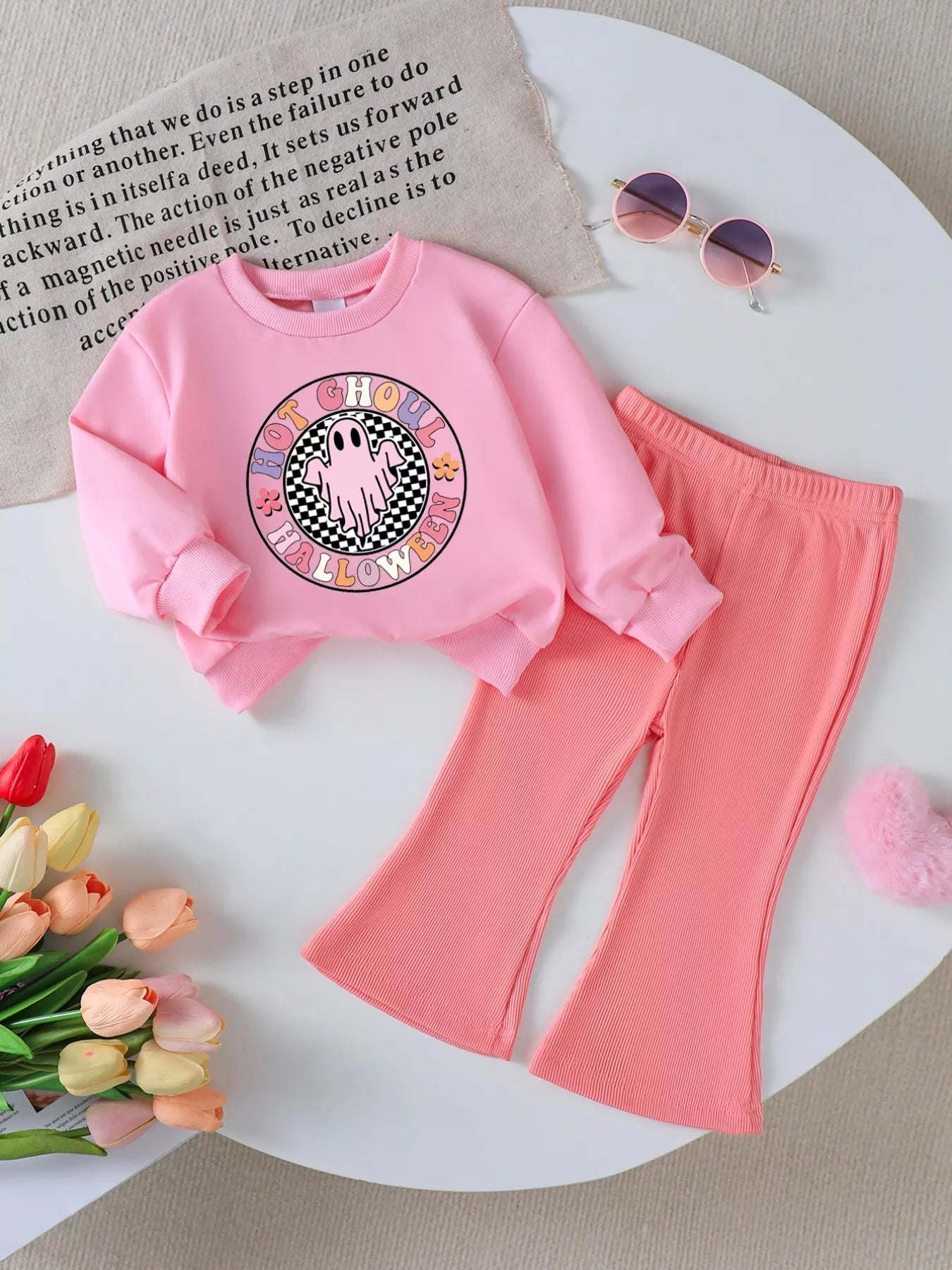 Children's Halloween Graphic Sweatshirt and Flare Pants Set 