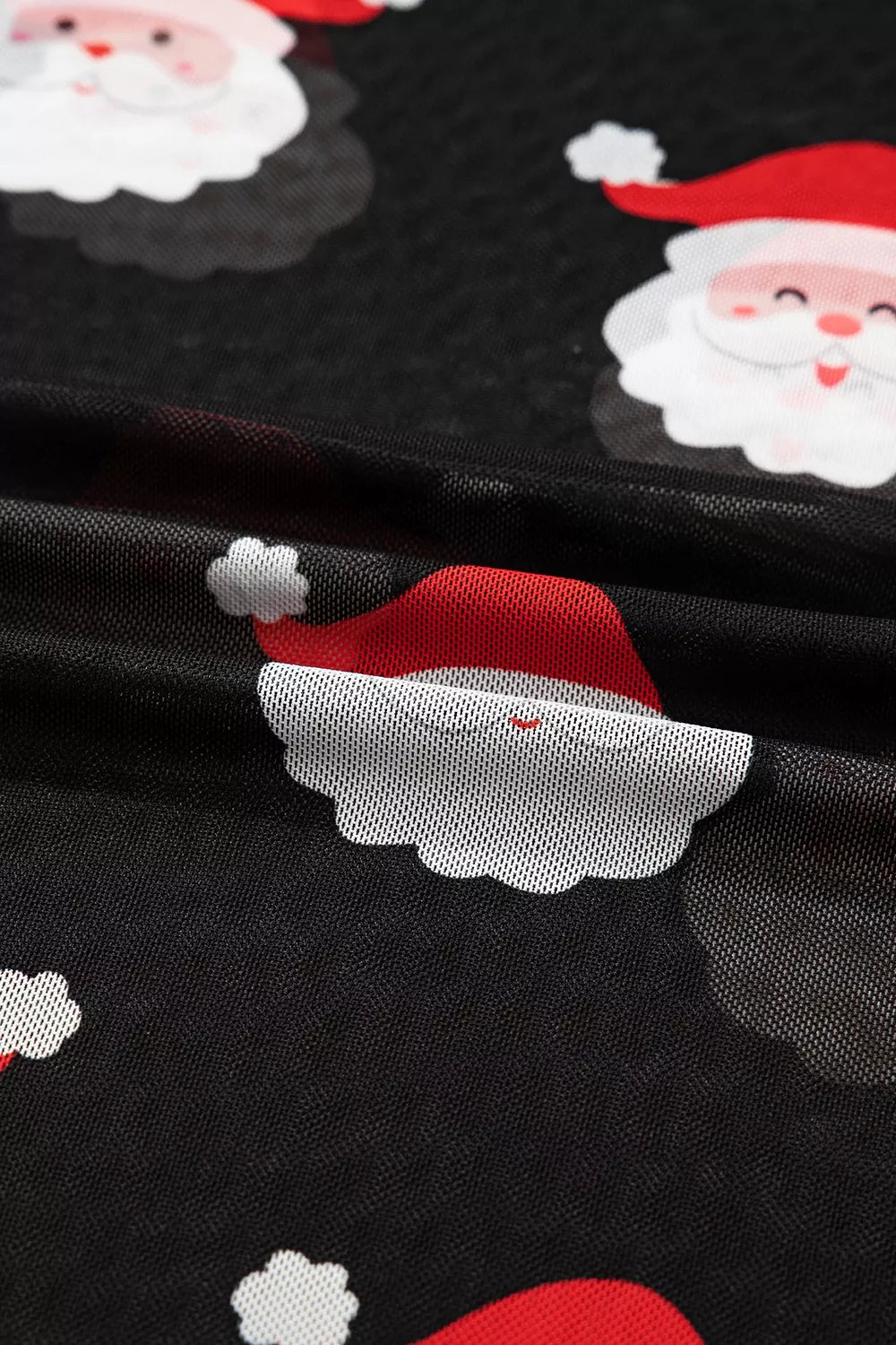 Christmas Santa Print Mesh Long Sleeve Top 