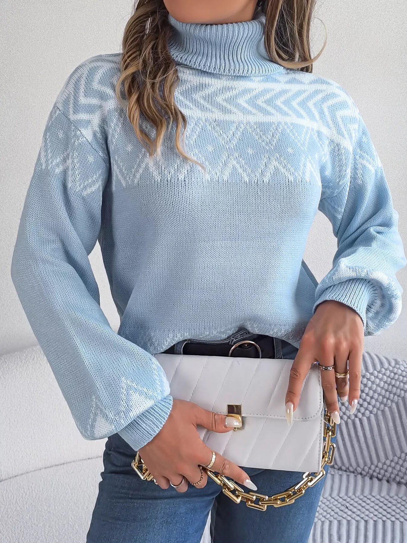 Turtleneck Dropped Shoulder Sweater 