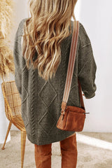 Cable-Knit Round Neck Sweater Dress 