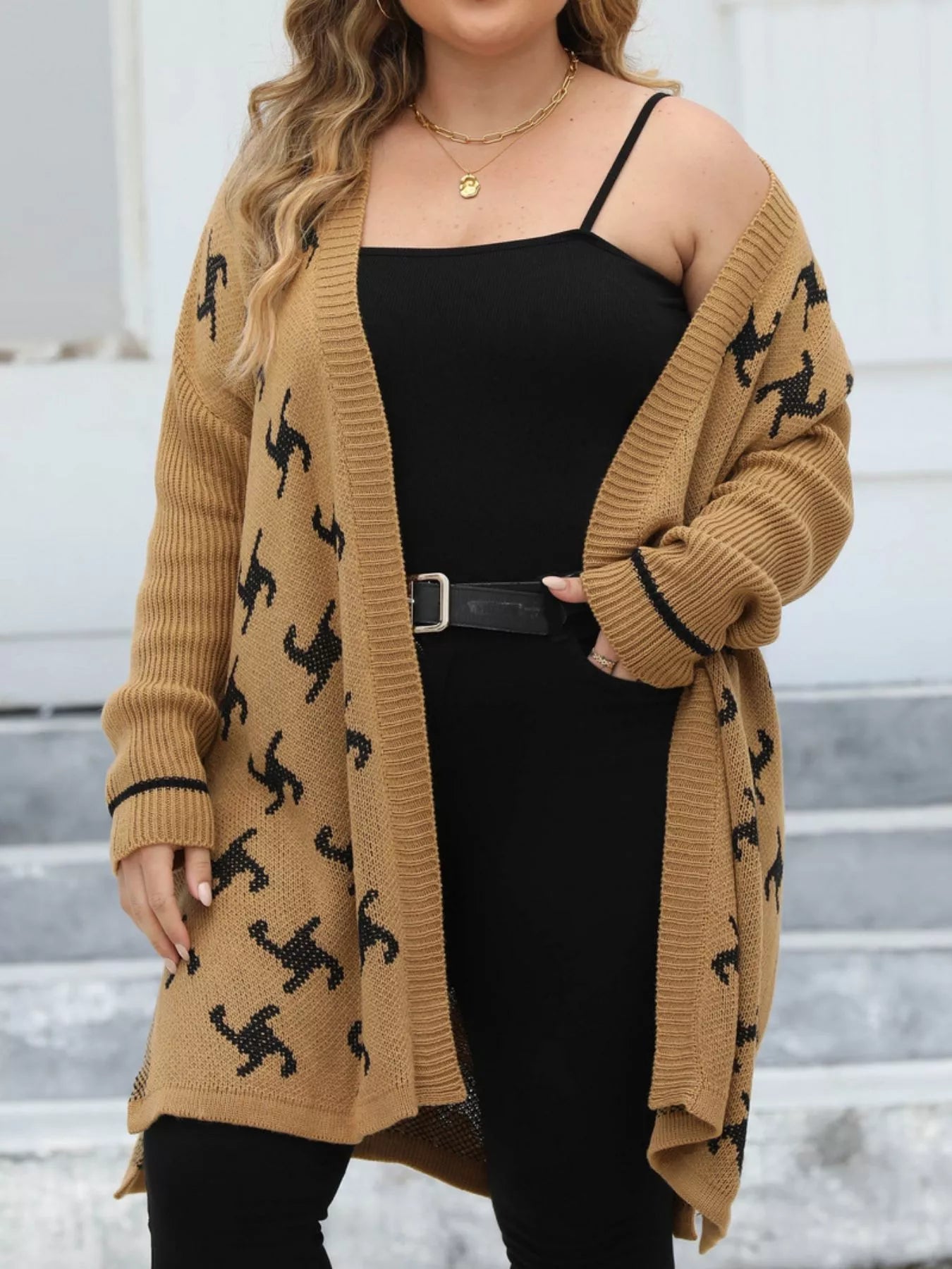 Plus Size Open Front Drop Shoulder Knit Cardigan 
