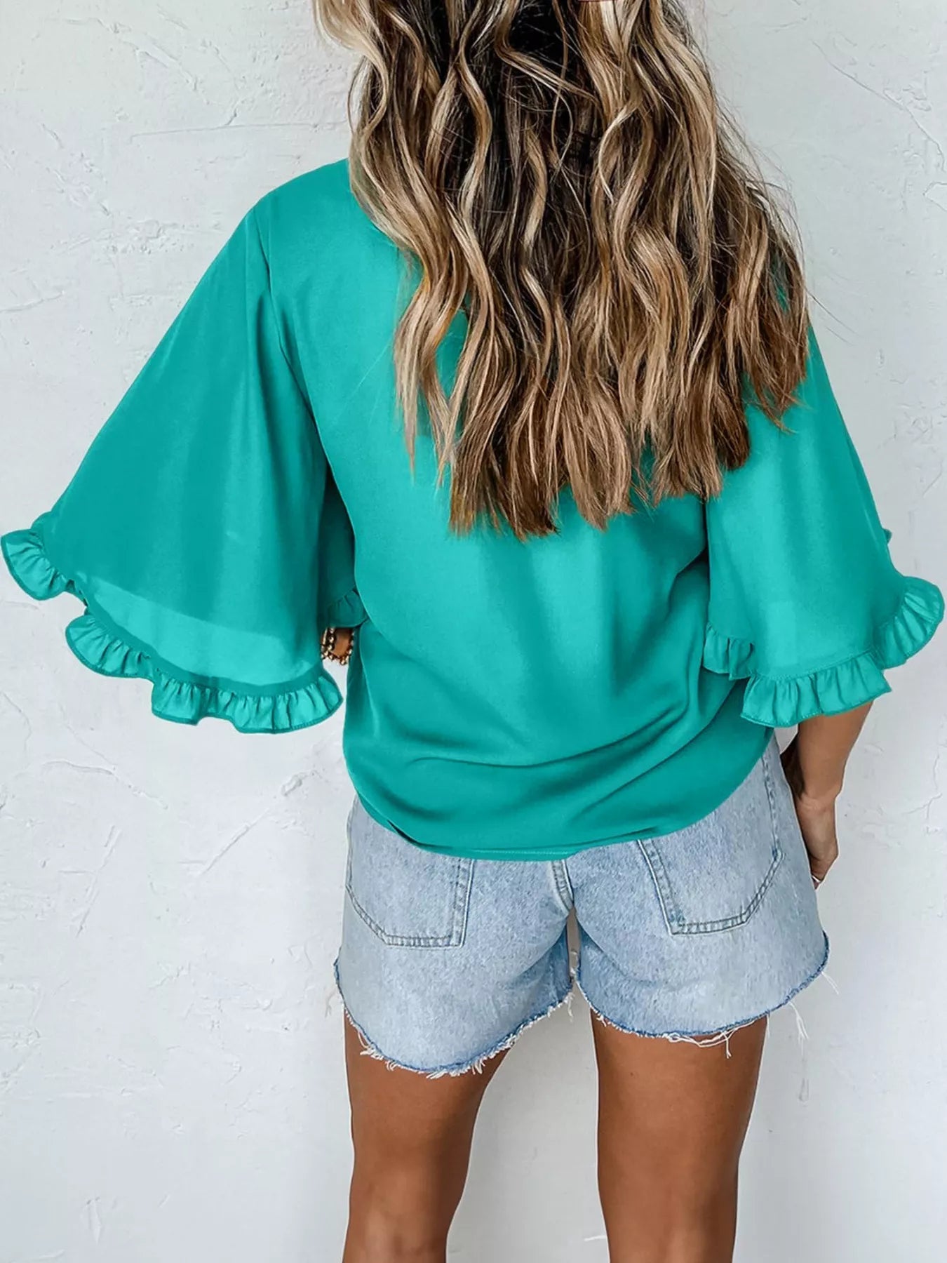 Ruffle Trim Half Sleeve Blouse 
