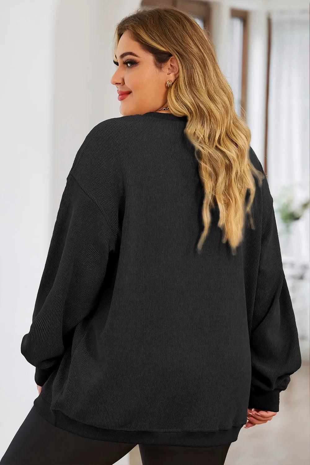 Plus Size Round Neck Dropped Shoulder Sweatshirt 