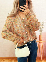 Multi-Colored Knit Button-Down Cardigan 