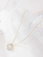 Inlaid Zircon Clover Pendant Necklace 