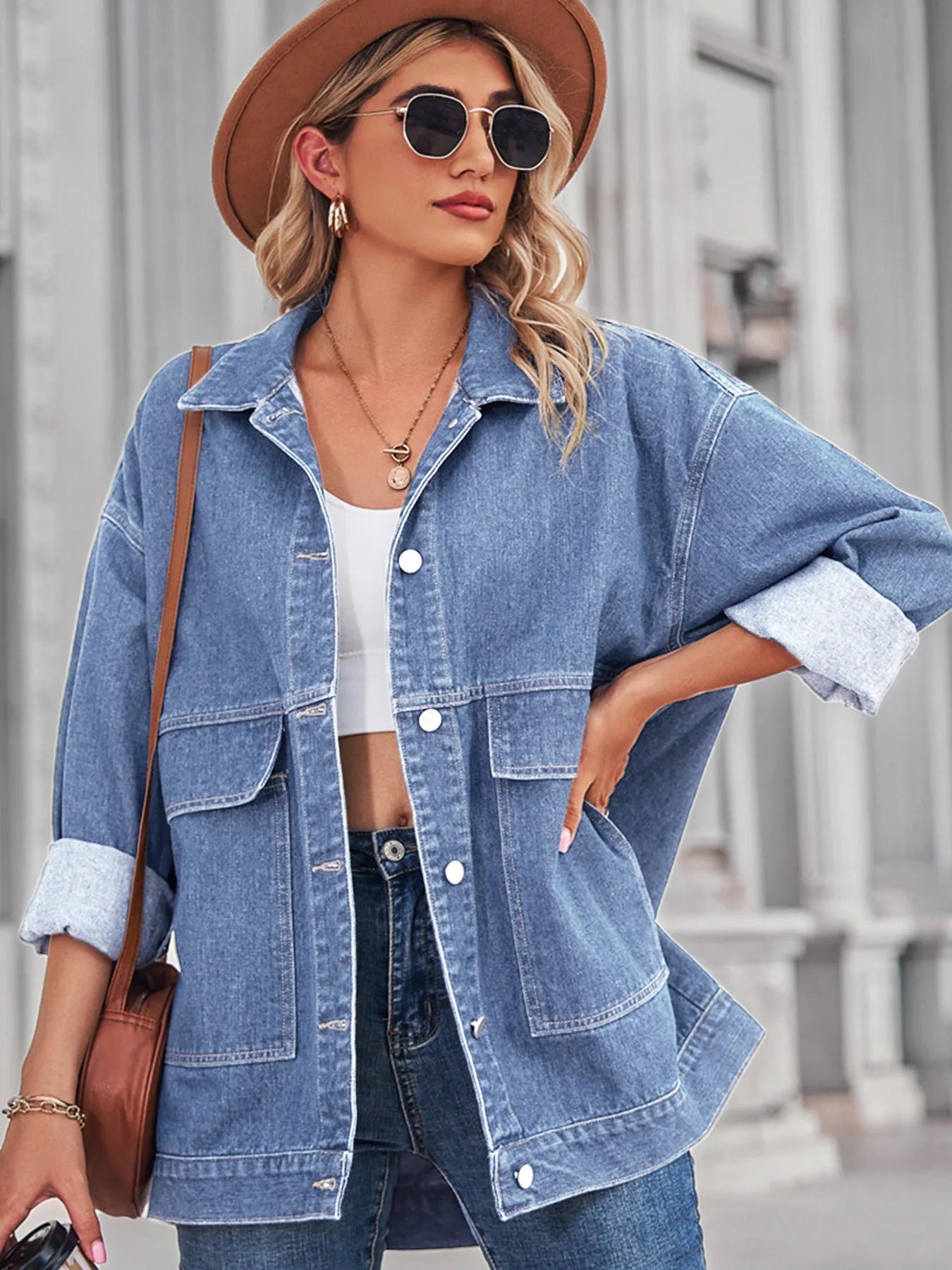 Button Up Long Sleeve Denim Jacket 