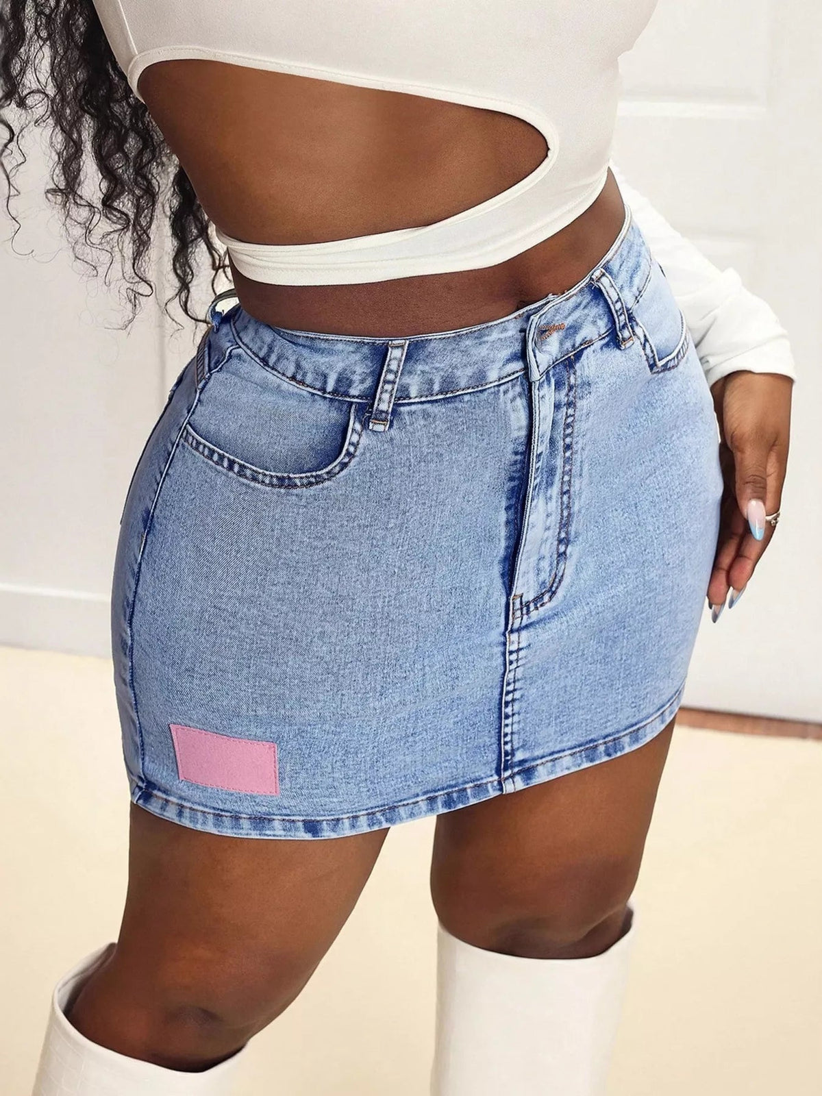 High Waist Mini Denim Skirt 