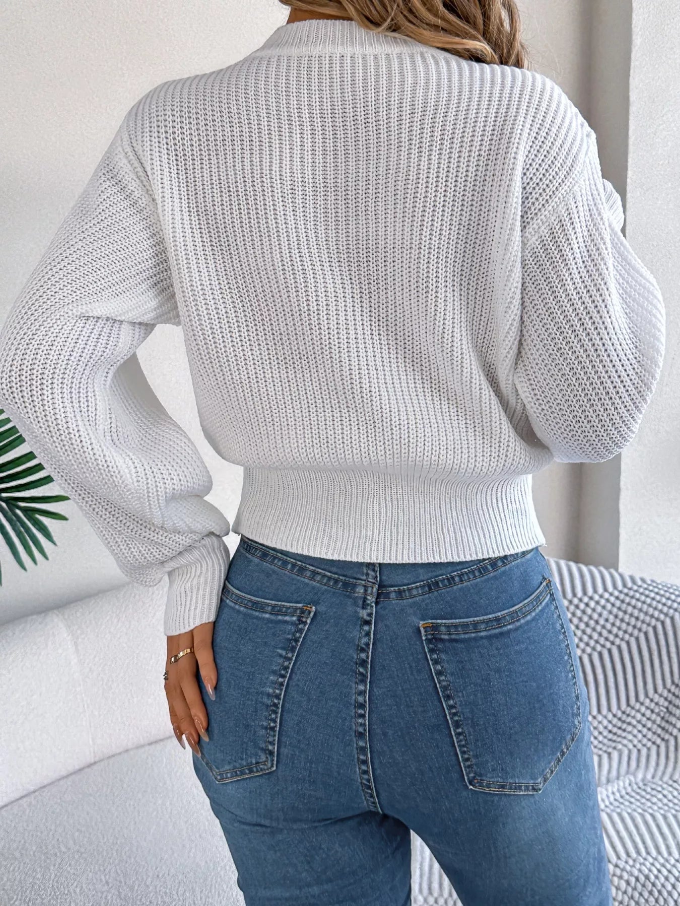 Cable Knit Diamond Pattern Long Sleeve Sweater 