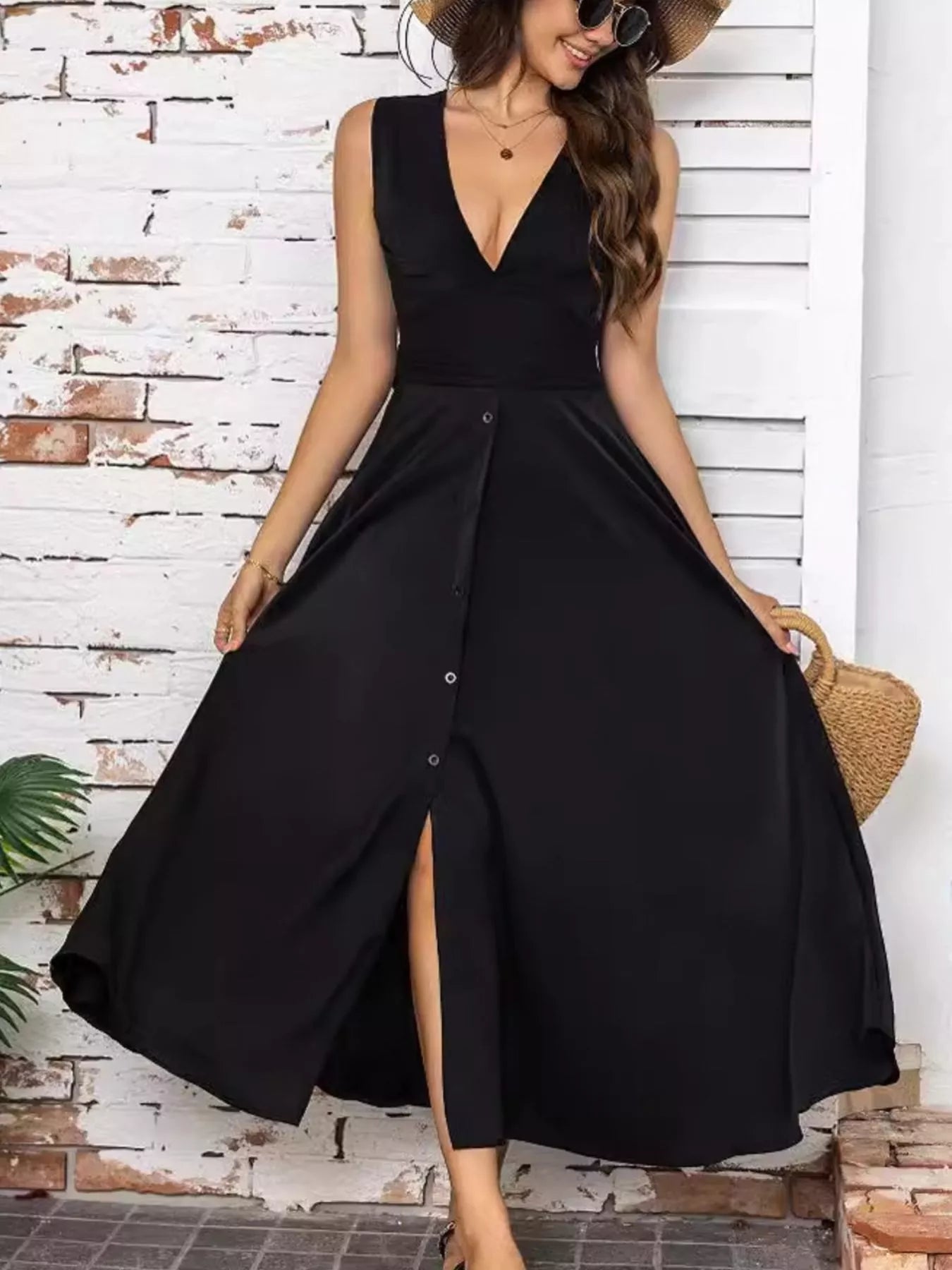 Full Size Slit V-Neck Sleeveless Dress Plus Size 