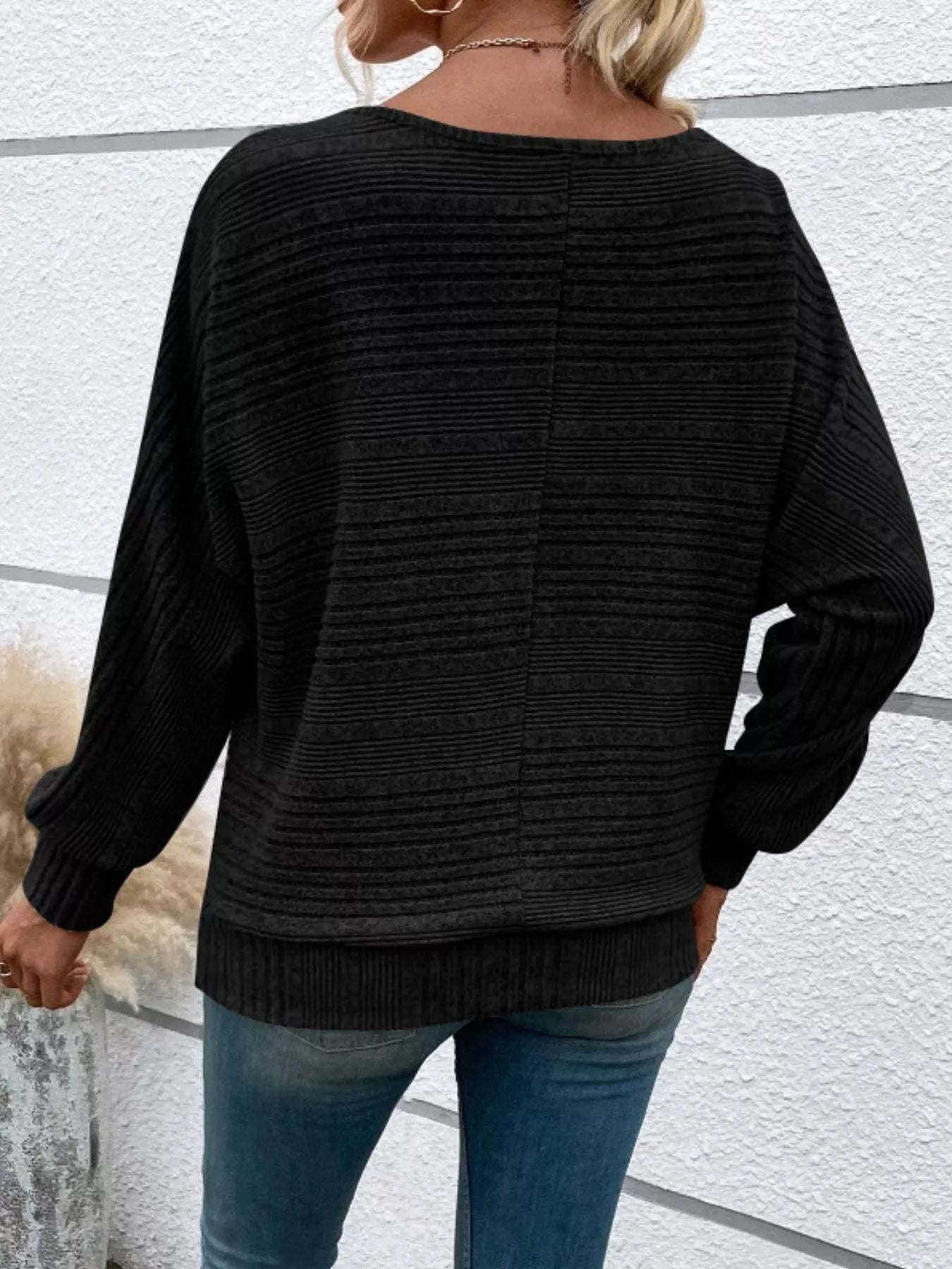 Ribbed Round Neck Long Sleeve Top 