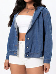 Button Up Hooded Denim Top 