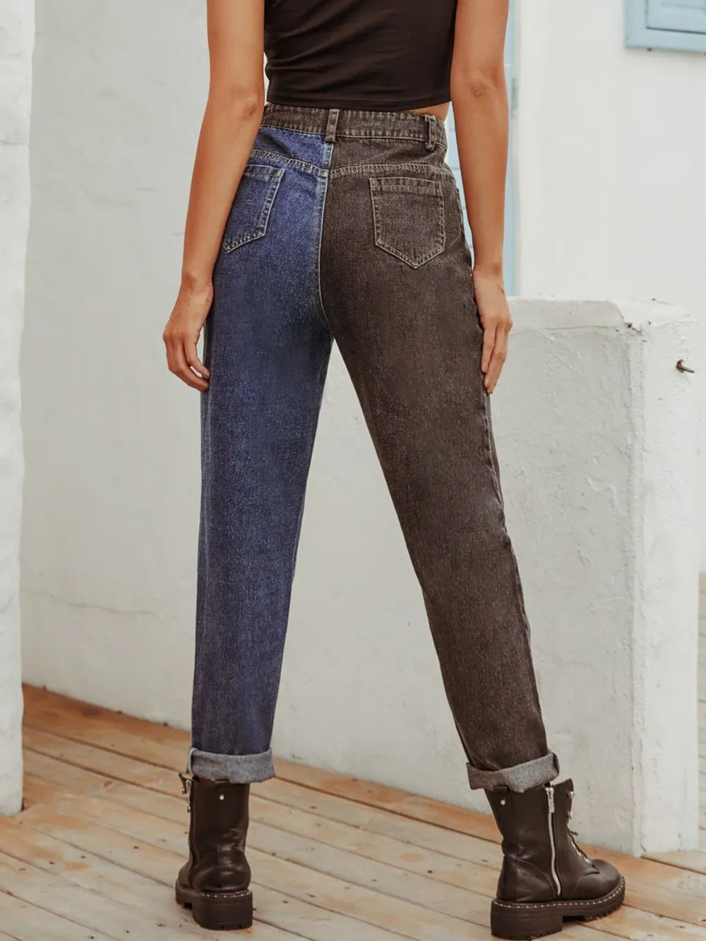 Two Tone Straight Leg Jeans 
