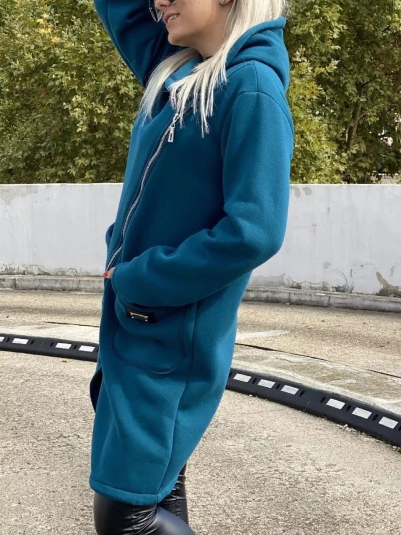 Full Size Asymmetrical Zip-Up Hooded Fleece Outerwear Plus Size 