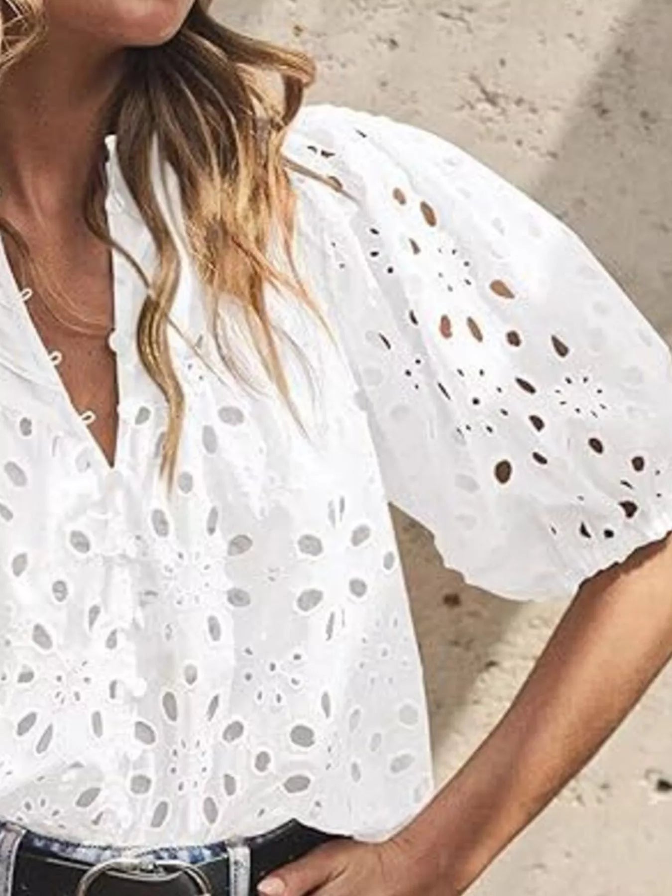 Eyelet Embroidered Puff Sleeve Blouse 