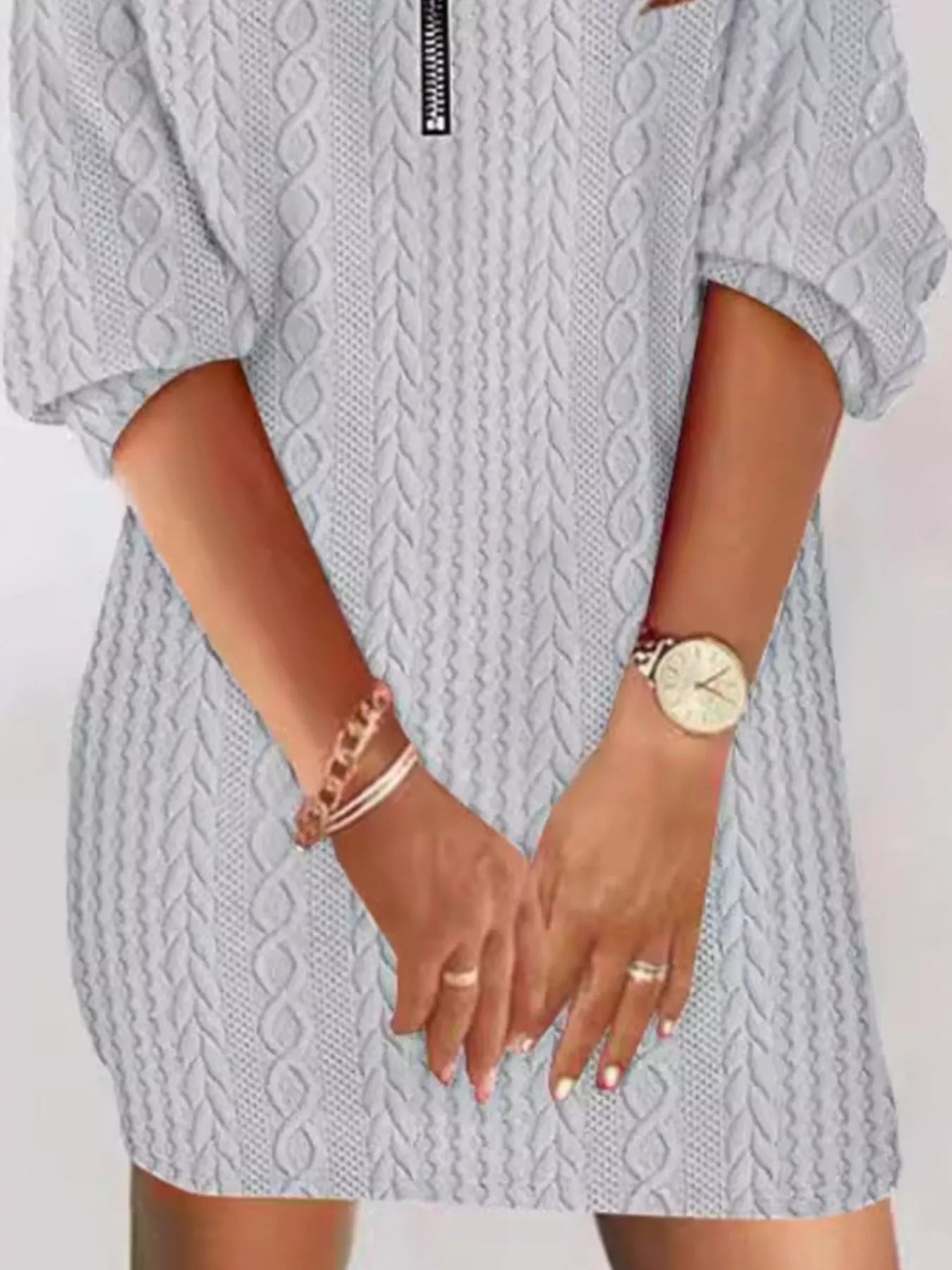 Zip Detail Textured Knit Mini Sweater 
