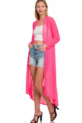 Zenana Mesh Open Front Cardigan 