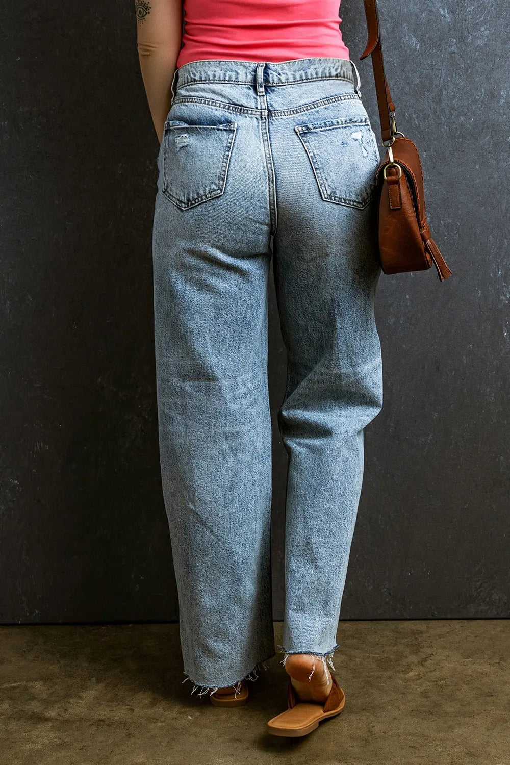Distressed Raw Hem Straight Jeans 