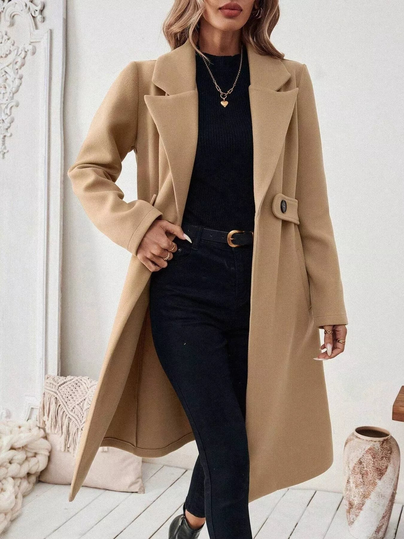 One Button Wool Blend Overcoat 