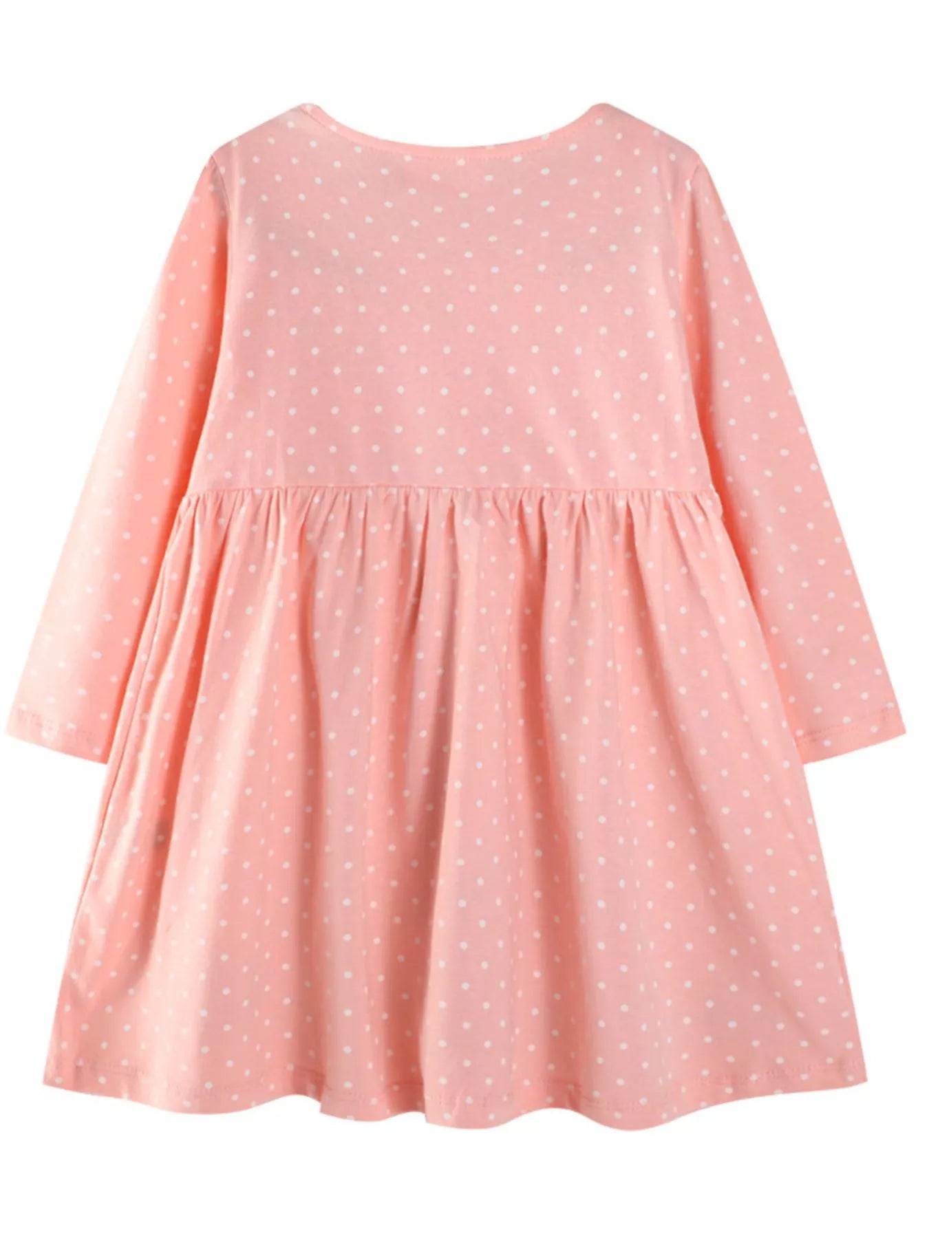 Children's Cute Animal Embroidered Polka Dot Long Sleeve Dress 