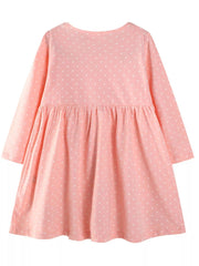 Children's Cute Animal Embroidered Polka Dot Long Sleeve Dress 