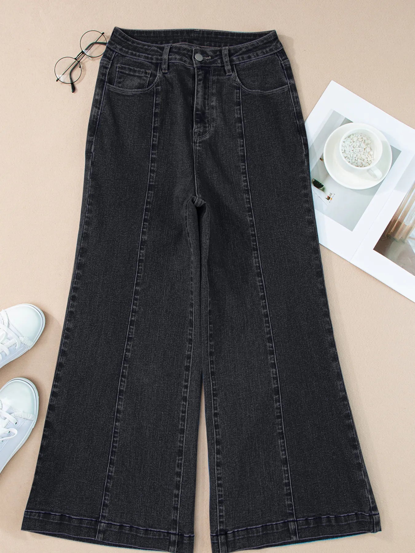 Seam Detail Flared Bottom Ankle Length Jeans 
