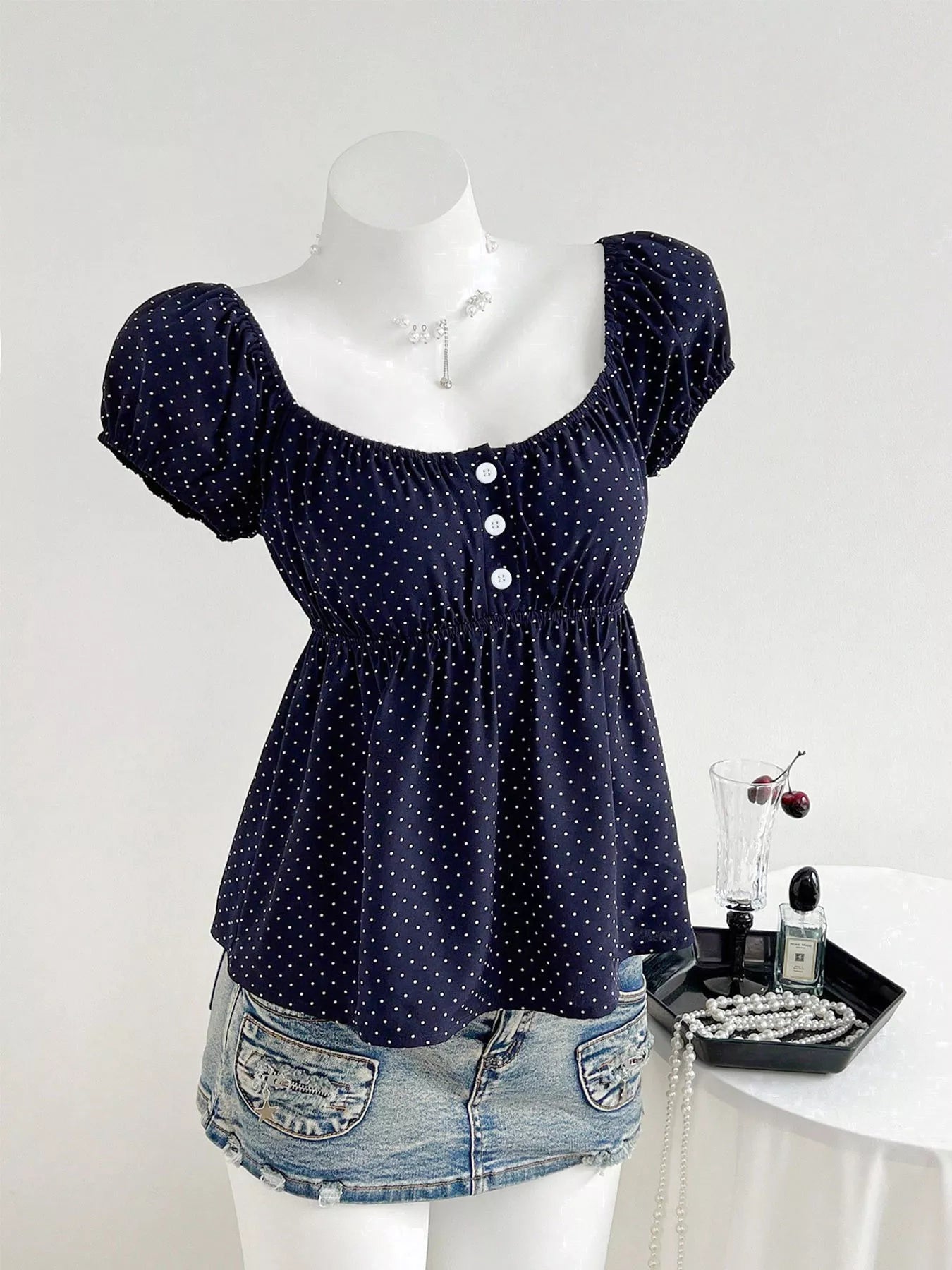 Polka Dot Short Sleeve Blouse 