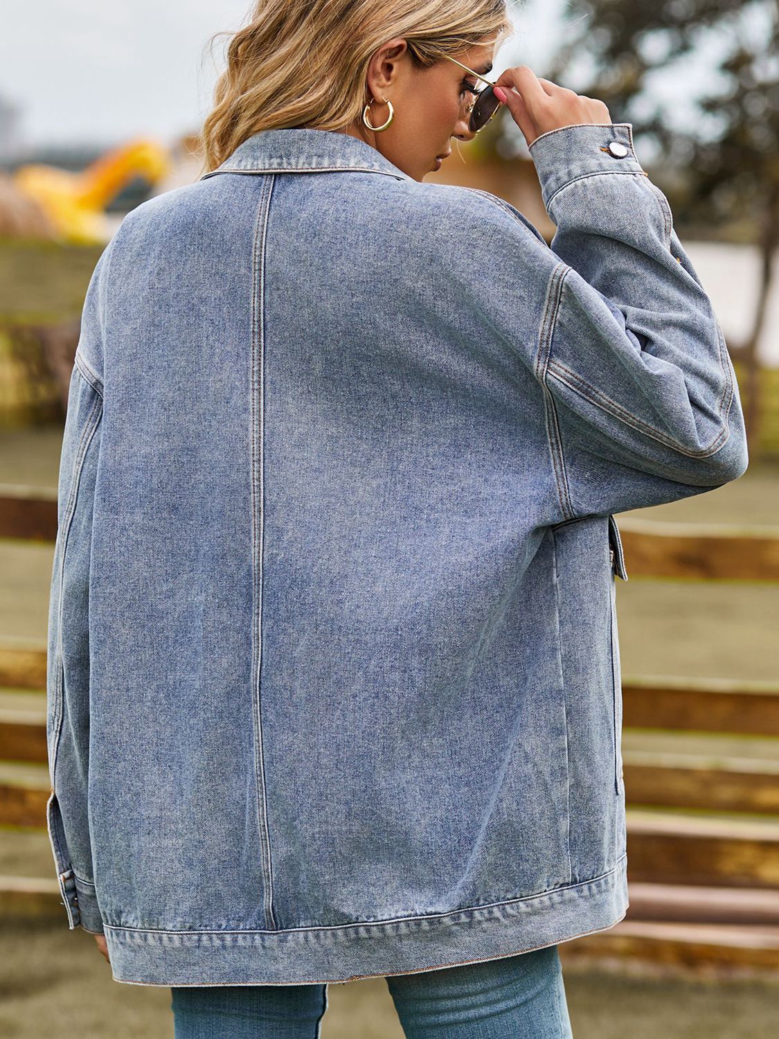 Dropped Shoulder Denim Jacket with Pockets 