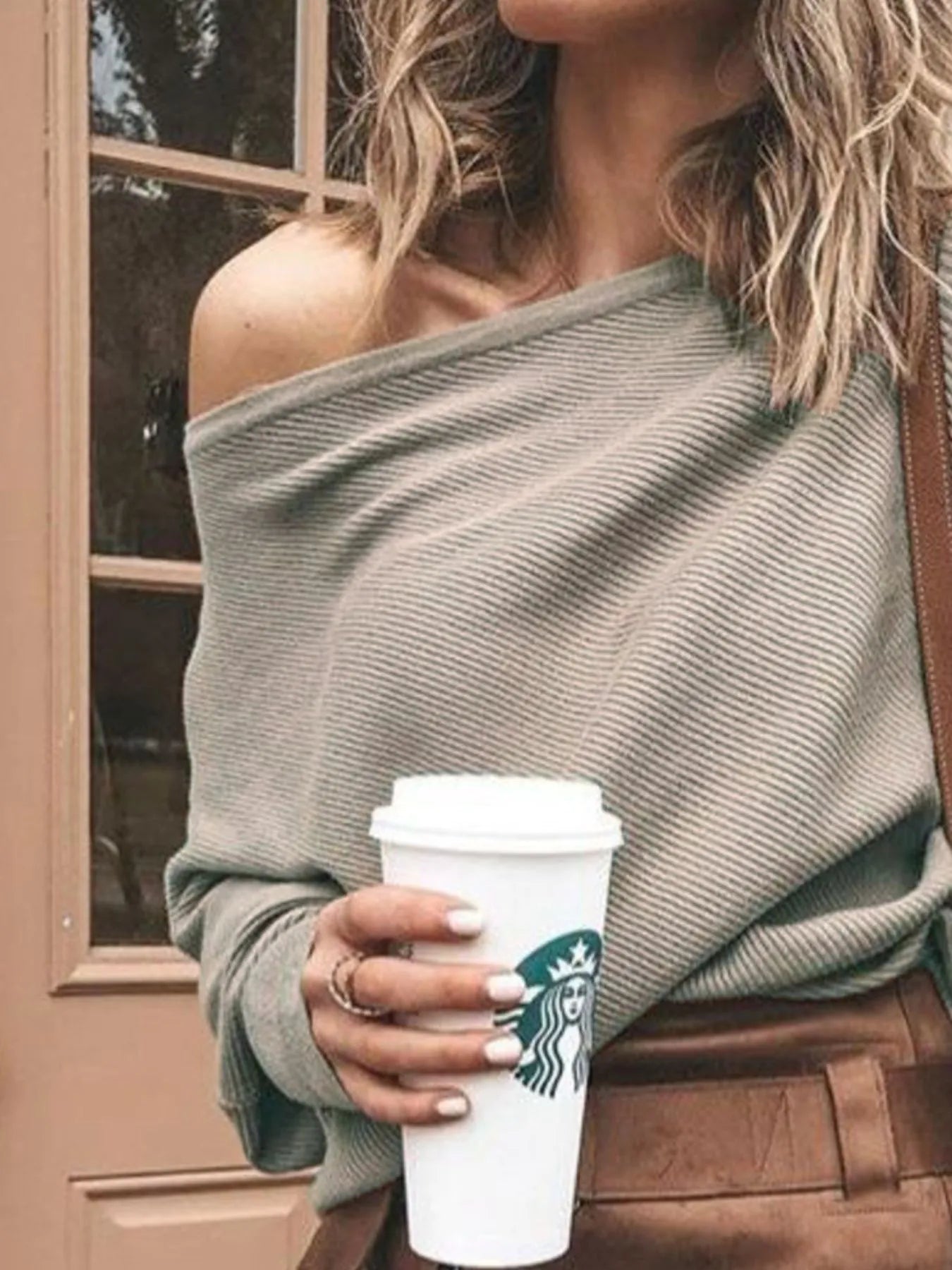 Full Size One-Shoulder Ribbed Sweater Plus Size 