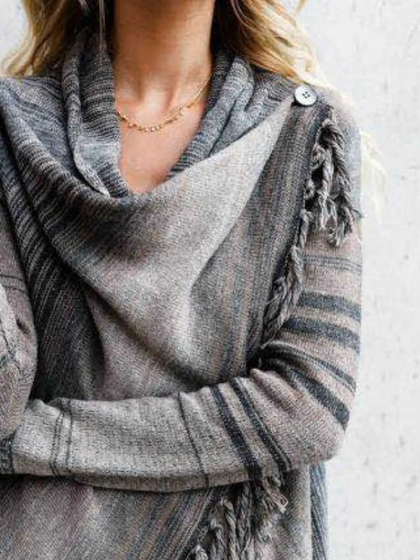 Fringe Long Sleeve Wrap Cardigan 