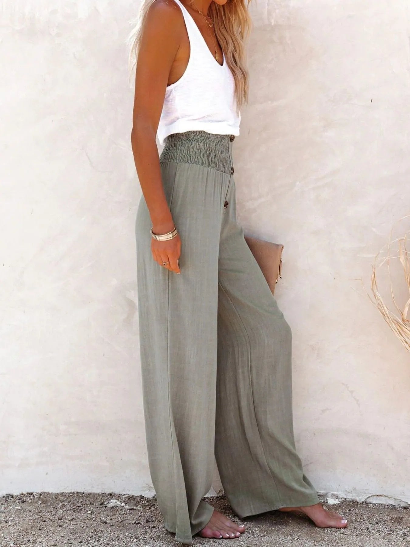 Full Size High-Waisted Textured Wide Leg Pants Plus Size 
