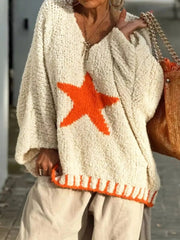 Star V-Neck Long Sleeve Sweater 