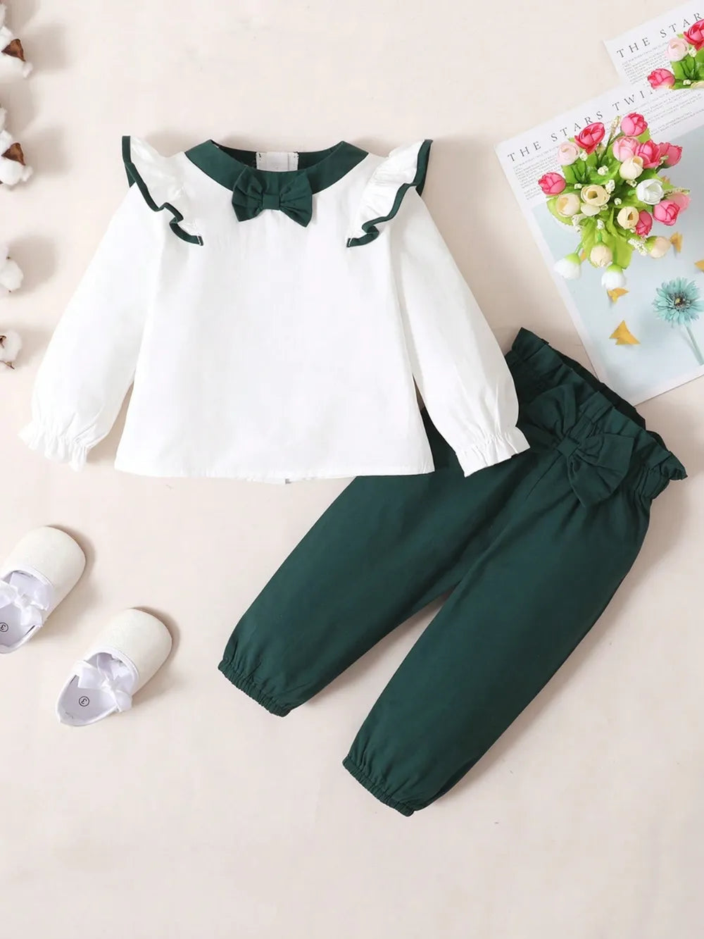 Children's Contrast Ruffled Top and Pants Set 