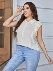 Plus Size Ruffled Cap Sleeve Shirt 