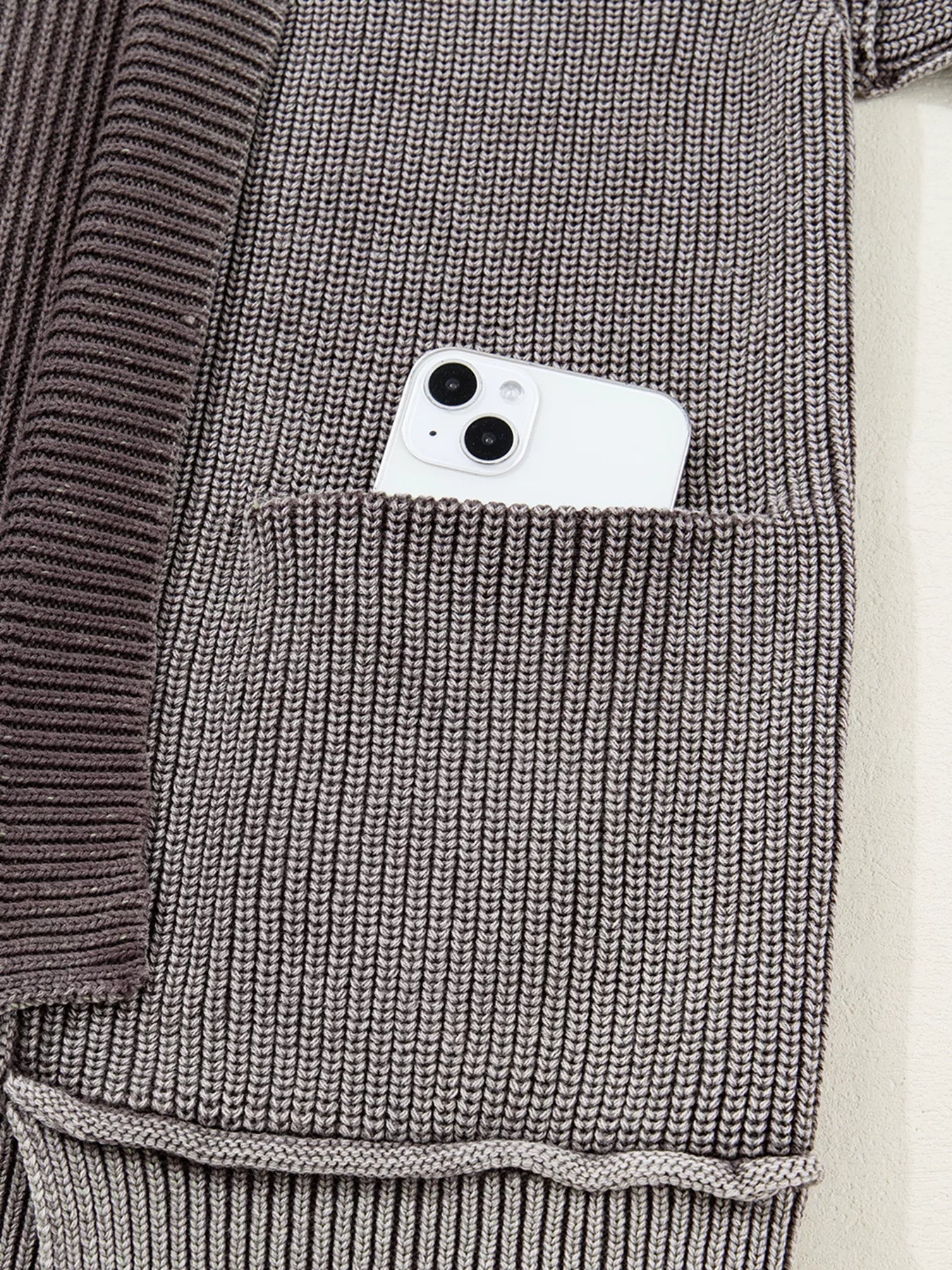 Mineral Wash Exposed Seam Patchwork Knit Open Sweater Cardigan 