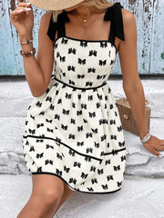 Bow Print Tie Shoulder Dress 