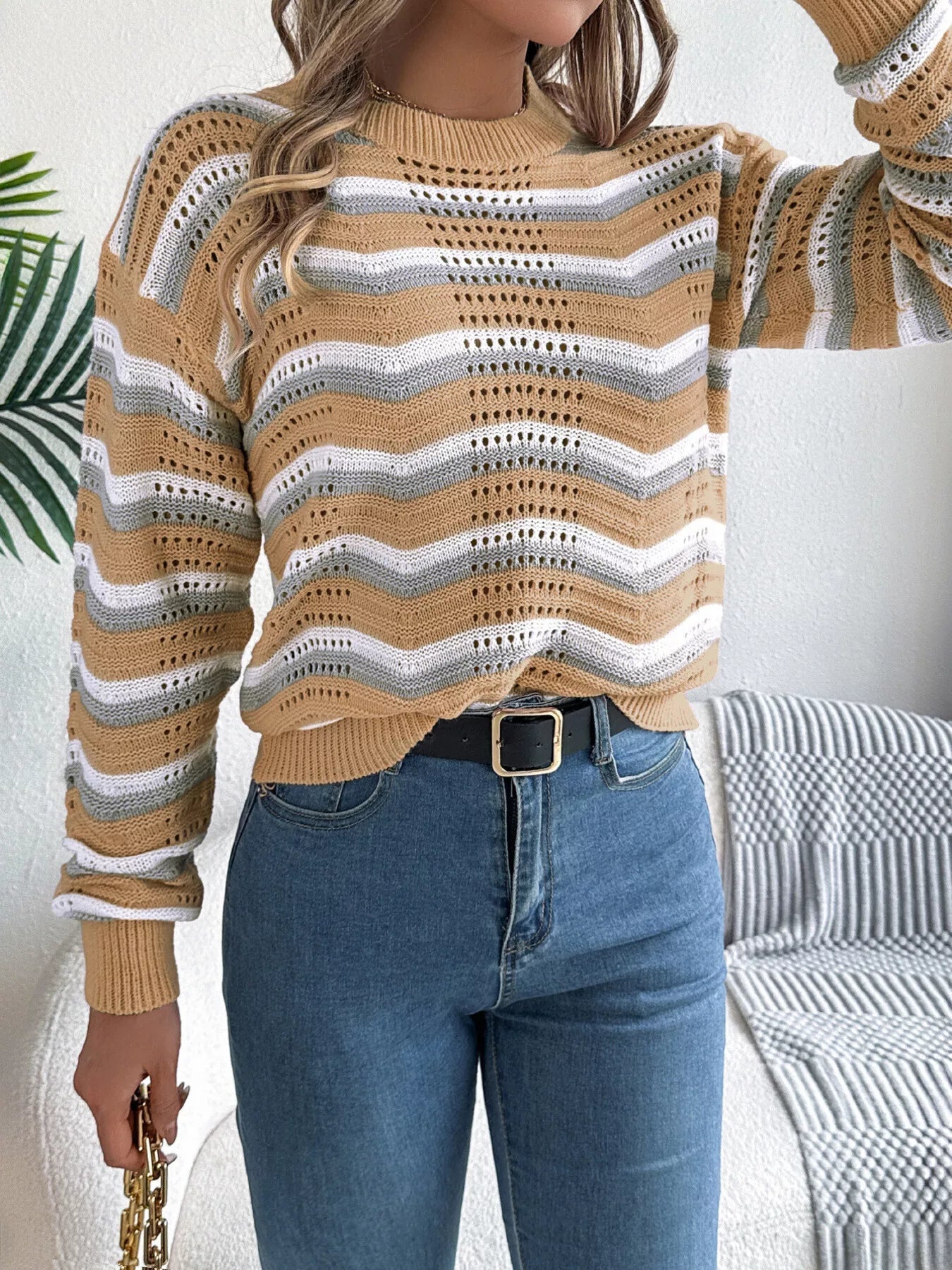 Striped Round Neck Long Sleeve Sweater 