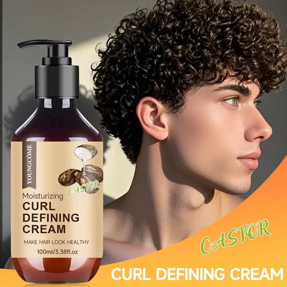 100ML Men's Castor Oil Curling Cream with Rosemary and Peppermint to Control Curling