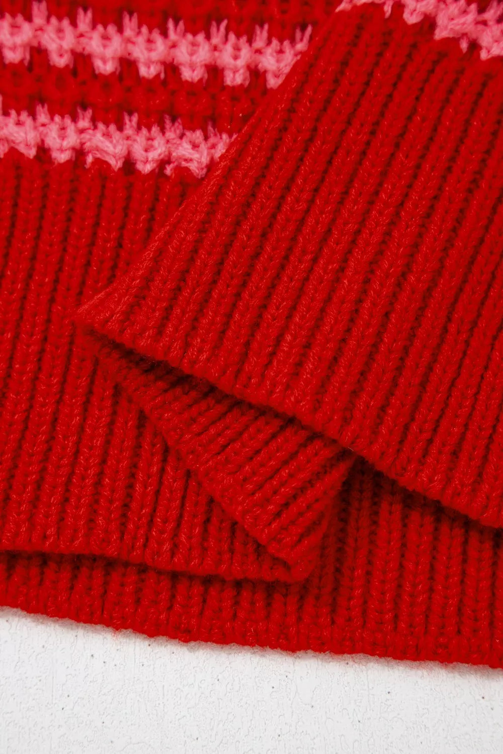 Stripe Wavy Crochet Eyelet Detail Ruffle Half Sleeve Sweater 