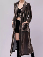 Velvet Lapel Collar Longline Coat 