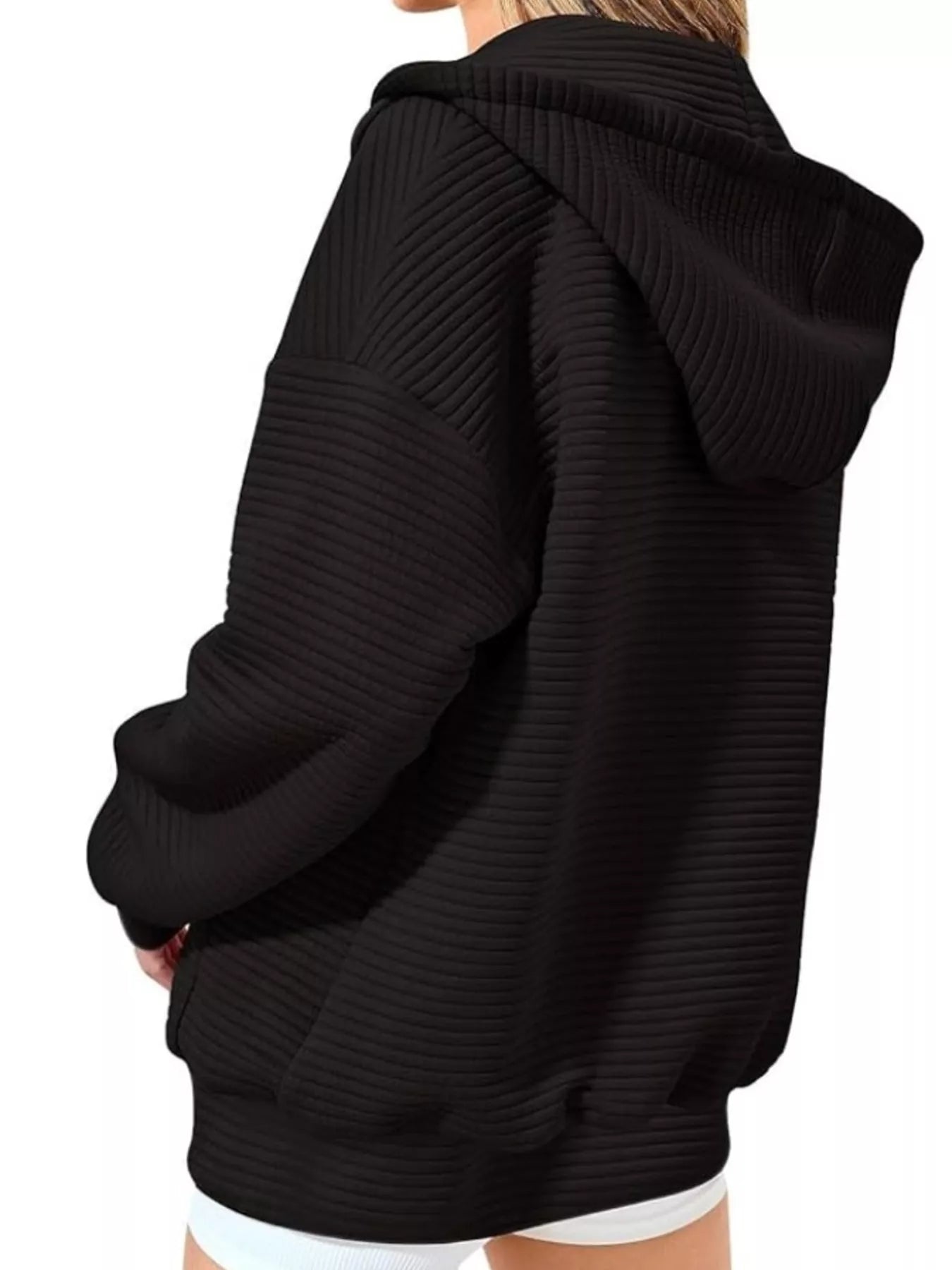 Drawstring Zip Up Dropped Shoulder Hoodie 