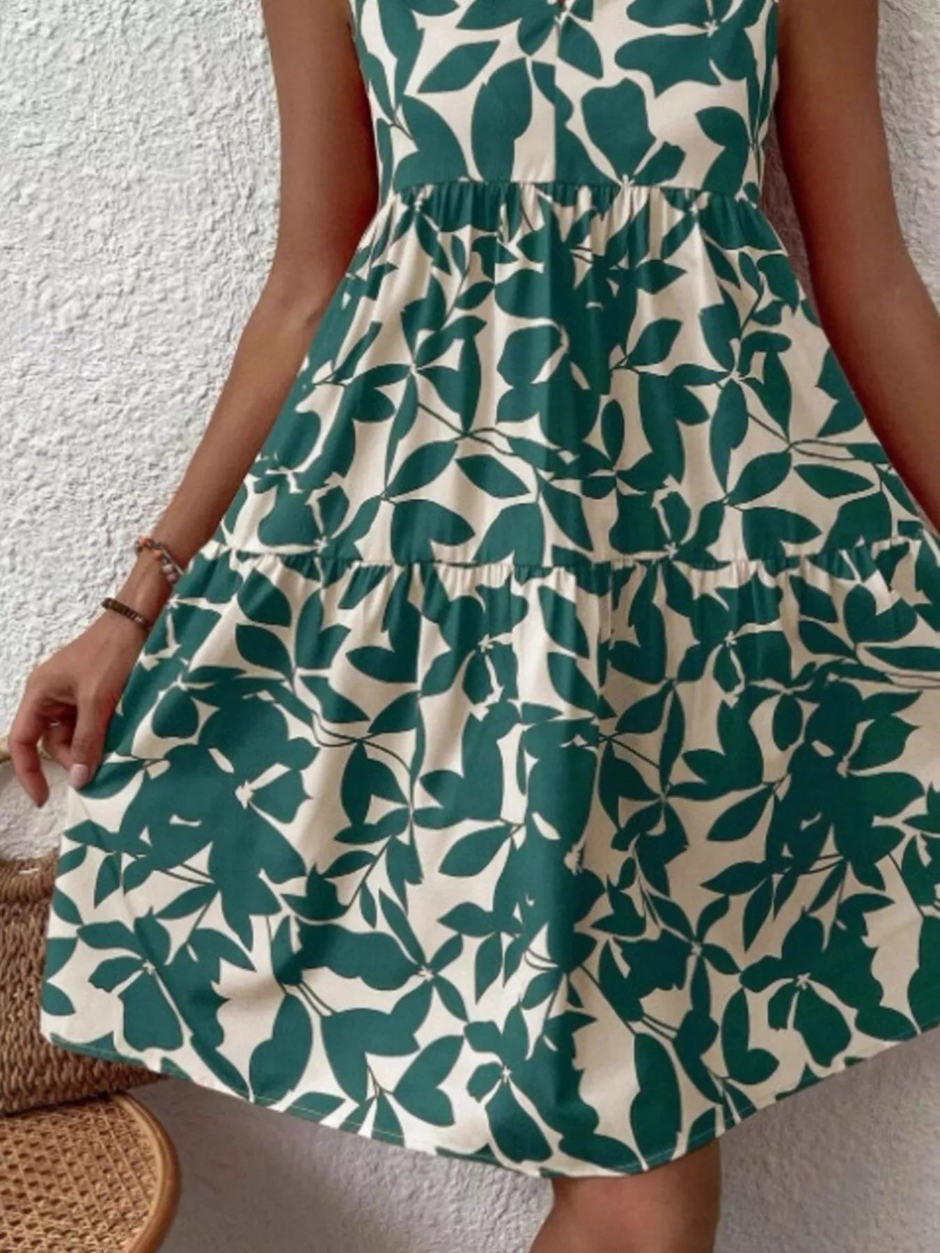 Full Size Printed Notched Sleeveless Mini Dress Plus Size 