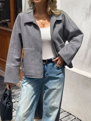 Oversized Collared Neck Zip-Up Jacket 