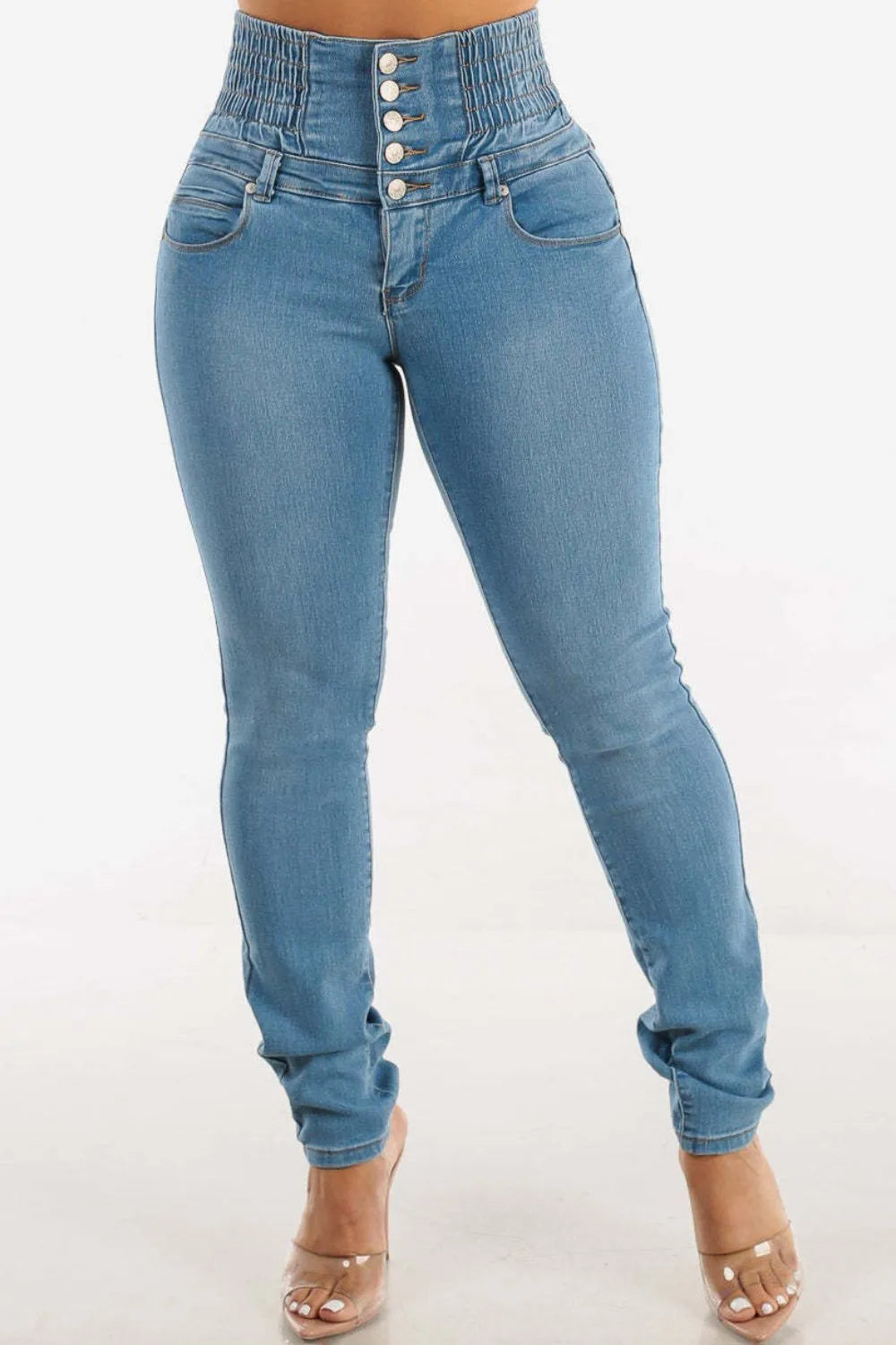 High Waist Buttoned Skinny Hip Lifting Jeans 